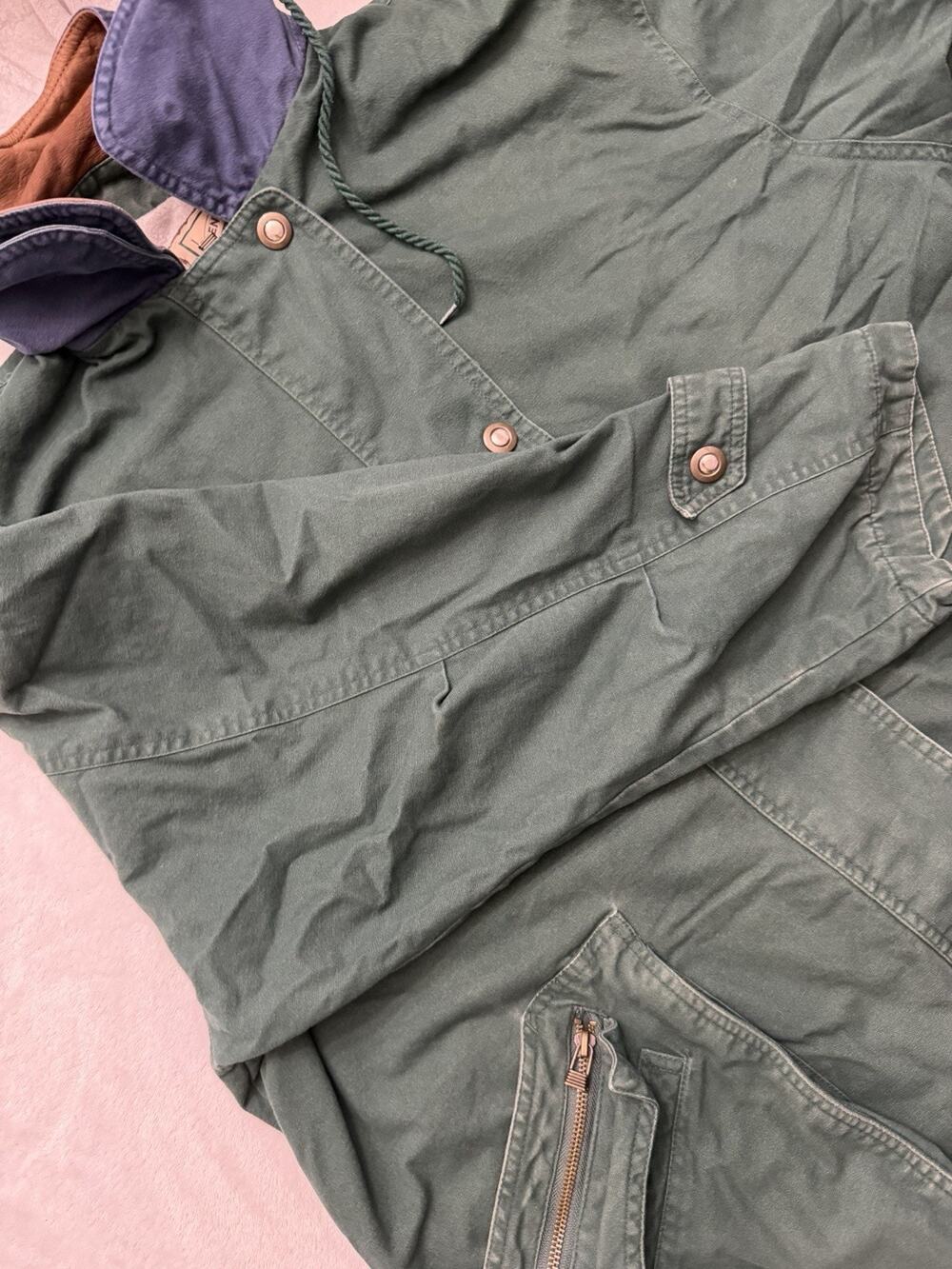 Vintage Izzi Canvas Barn Jacket Green Corduroy Collar Chore Field Coat Size XL